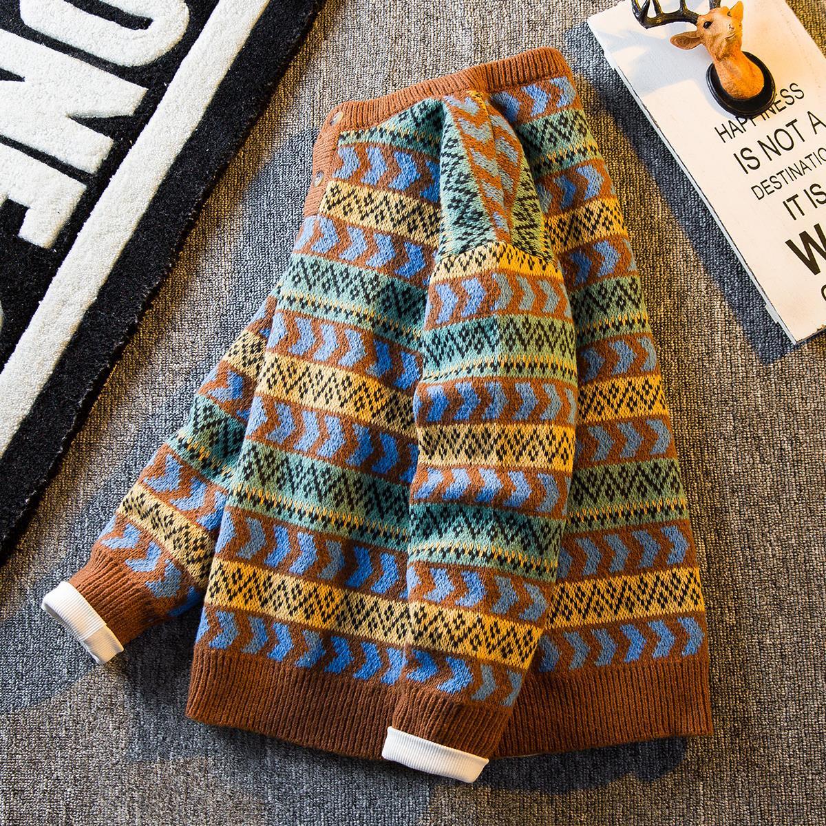 Retro Ethnic Style Sweater Men's Thick Button Sweater