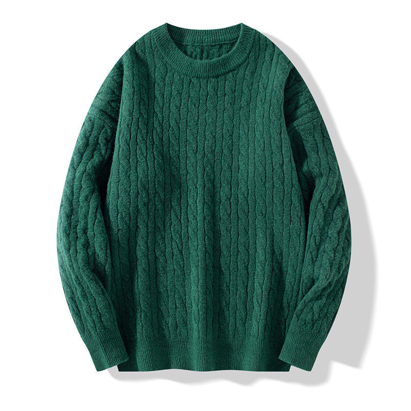 Verdickter Pullover mit Vintage-Drehung und Rundhalsausschnitt