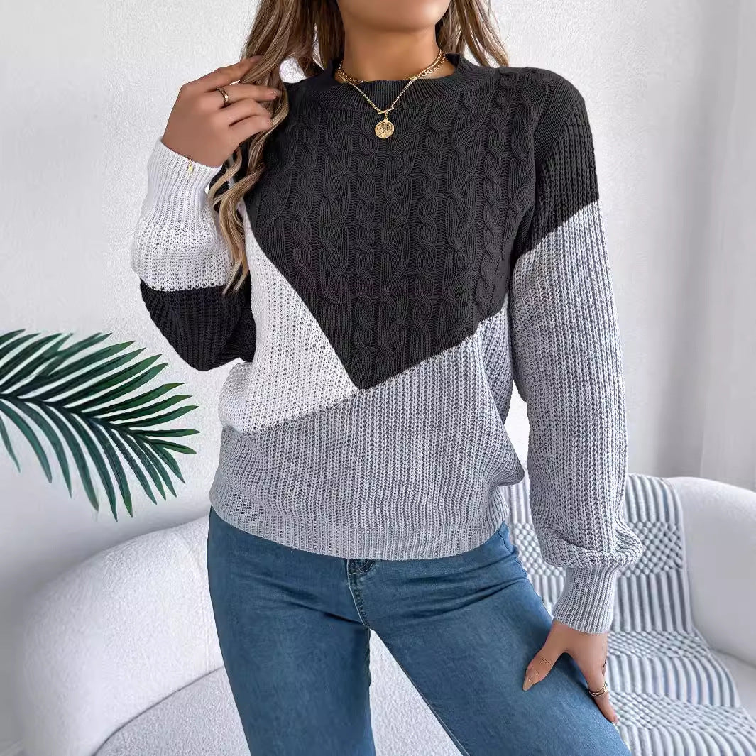 Pullover mit kontrastierender Farbe und langen Ärmeln für Damen