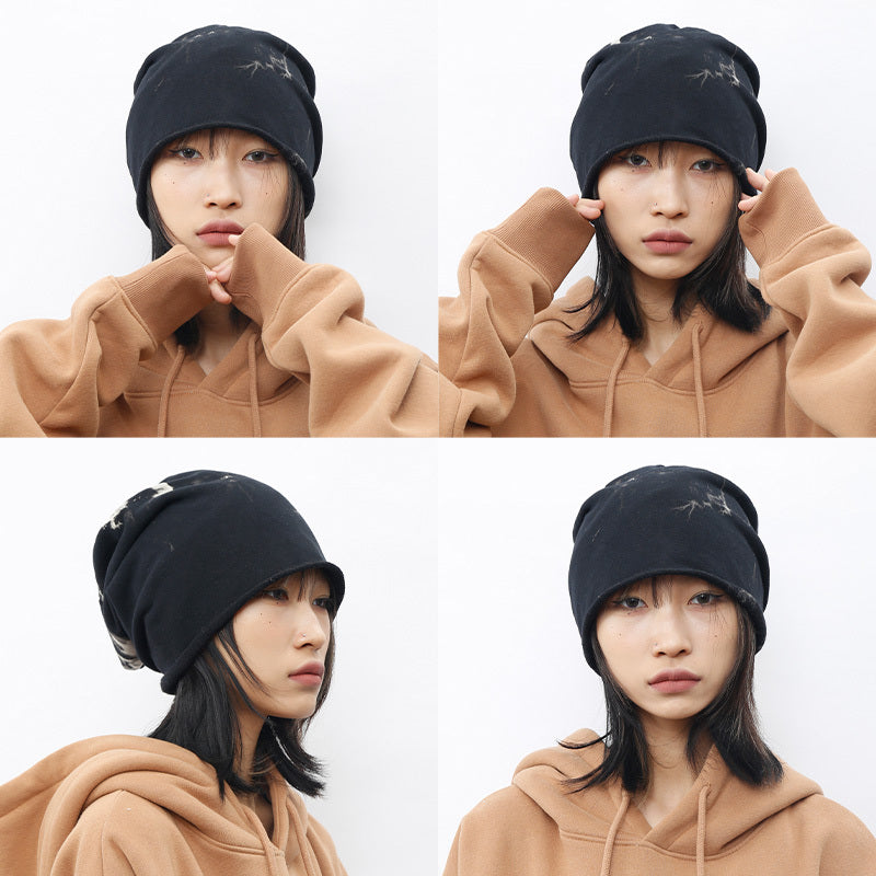 Herbst und Winter Batik-Mützen aus schwarzem Flor für Männer und Frauen