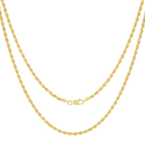 Nuragold 14k Yellow Gold 2.5mm Rope Chain Diamond Cut Necklace, Mens Womens Jewelry 16" 18" 20" 22" 24" 26" 28" 30"