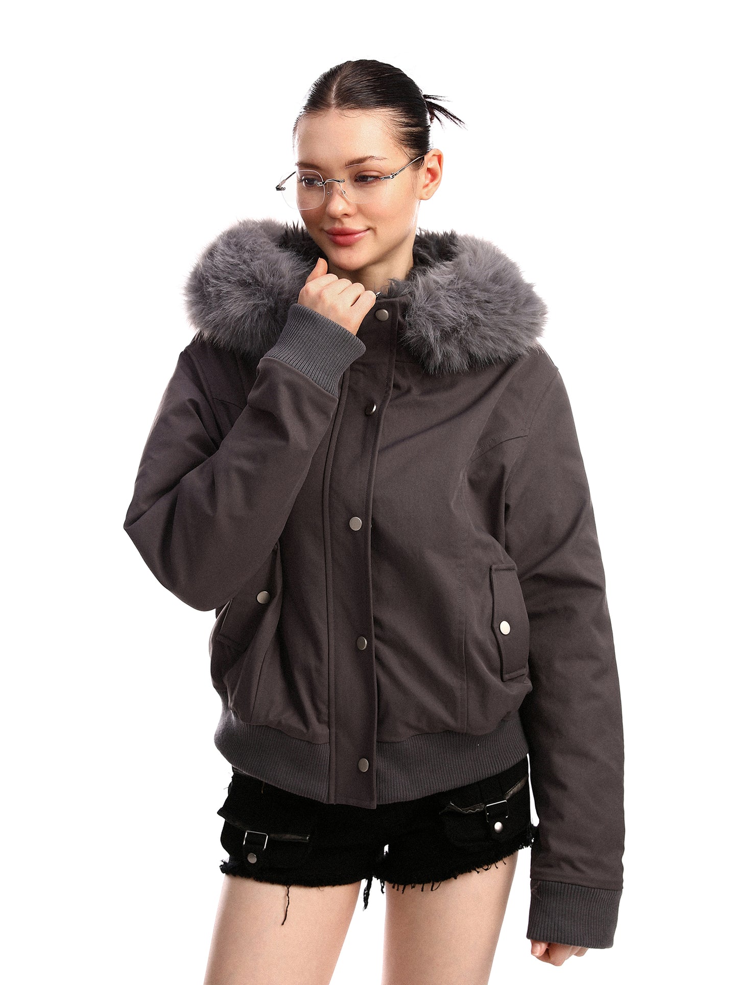 Women's Solid Color Simple Fur Collar Cotton Clothes Coat