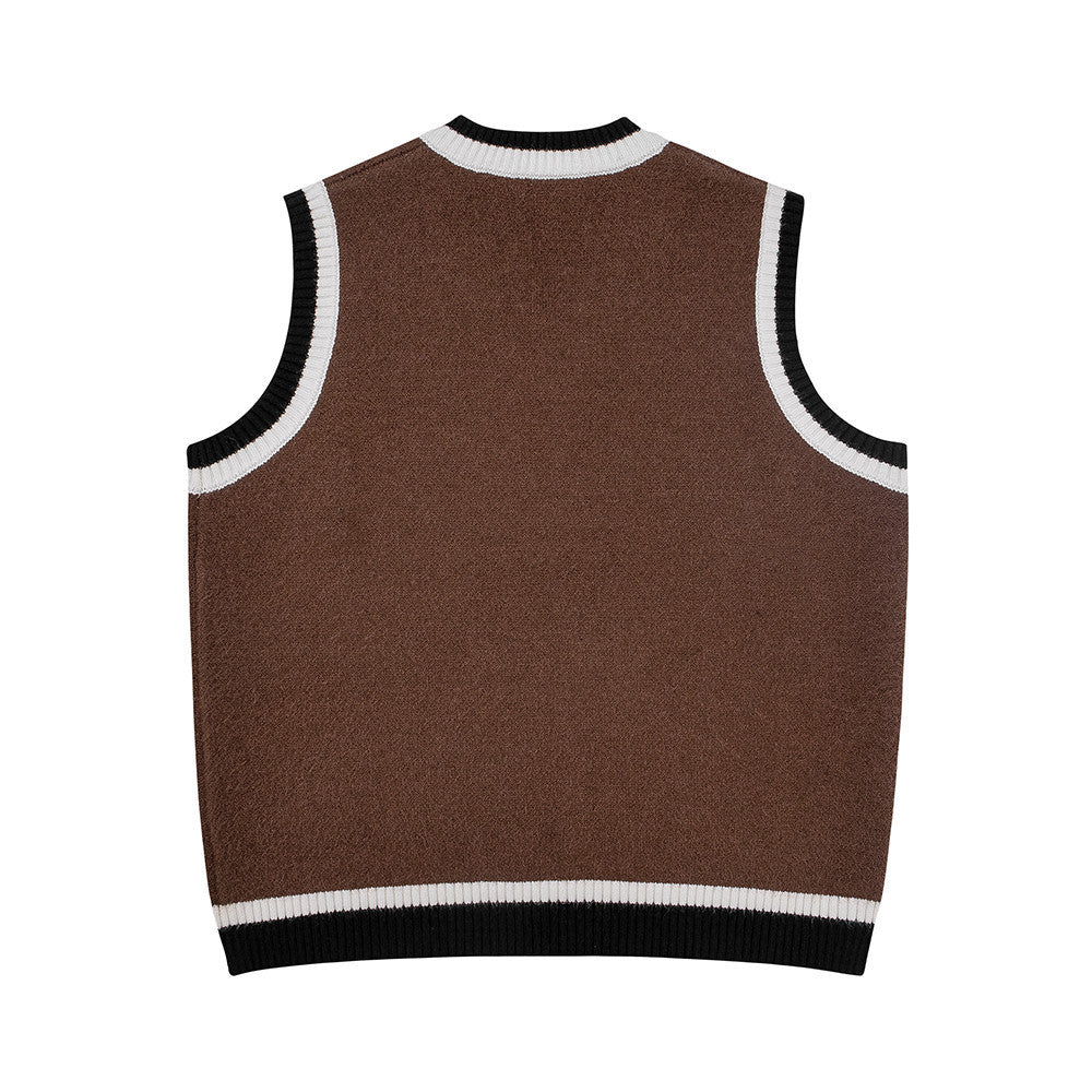 Pulloverweste mit Buchstabenmuster für Herren, lässige Oberbekleidung, V-Ausschnitt, ärmellos, Strickmode