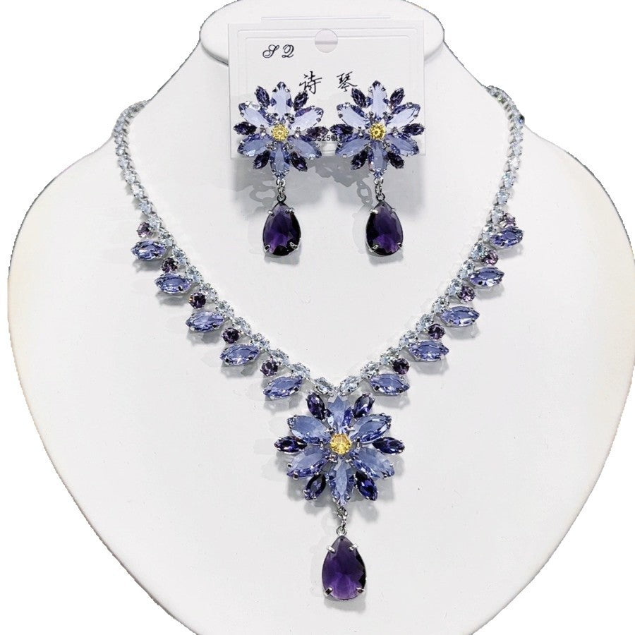 High-end Fashion Zircon Luxury Necklace And Earring Set