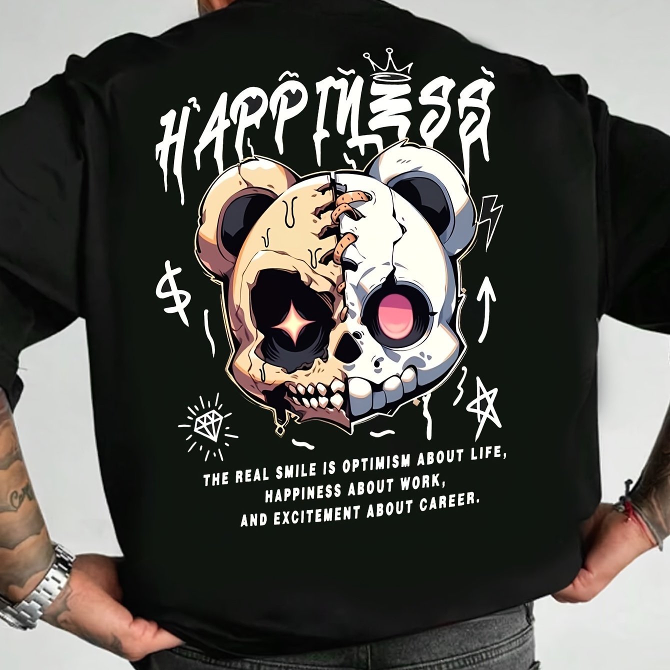 T-Shirt mit Rundhalsausschnitt und Bären-Print aus Polyester im lässigen Sommer-Strickstoff