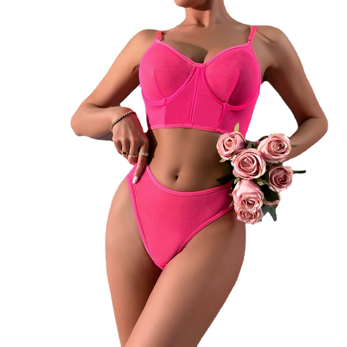 Women's Underwear Fishbone Contrast Color Mesh Push-up Suit