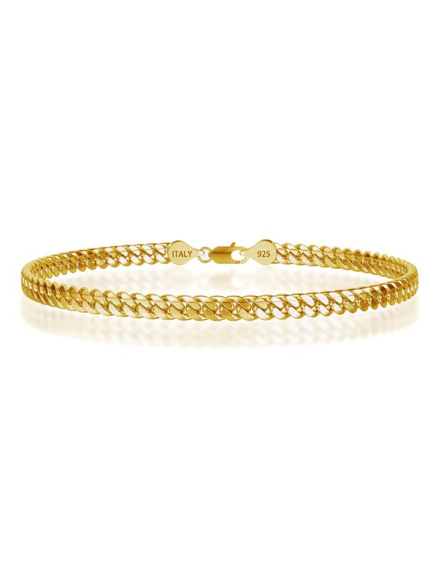 18 Karat Gold über kubanischem Armband, 5 mm, Armband, 925er Sterlingsilber, Verschluss über kubanischem Armband für Frauen und Männer, Goldarmband, 6,5–9 Zoll (7)