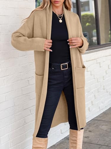 ANRABESS Damen Strickjacke Langer Pullover Übergroßer offener Strickmantel vorne 2024 Trendy Lady Herbst Coatigan Oberbekleidung 934shenxing-M Helles Kamel
