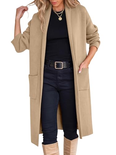 ANRABESS Damen Strickjacke Langer Pullover Übergroßer offener Strickmantel vorne 2024 Trendy Lady Herbst Coatigan Oberbekleidung 934shenxing-M Helles Kamel