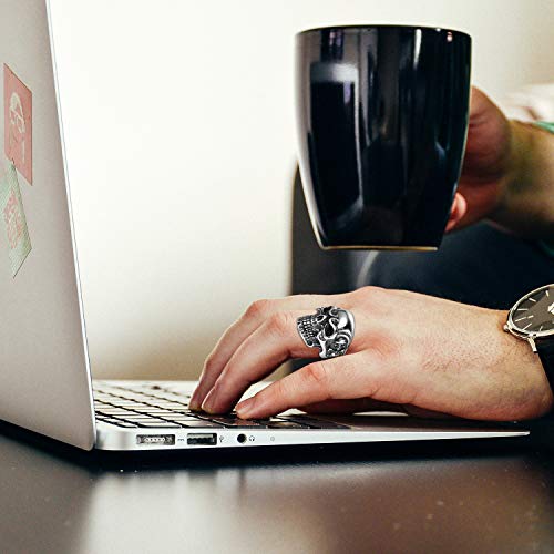 OIDEA 2-teiliger Bikerring aus Edelstahl mit gotischen Totenköpfen, Schwarz/Silber, Größe 8–15 (10)