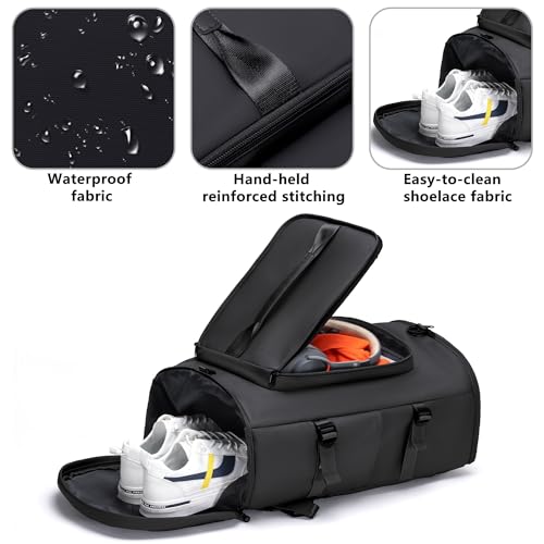 Sporttasche für Damen und Herren, Sporttasche, Reiserucksack, Weekender, Reisetasche mit Schuhfach und Nassfach, Schwarz – MIYCOO