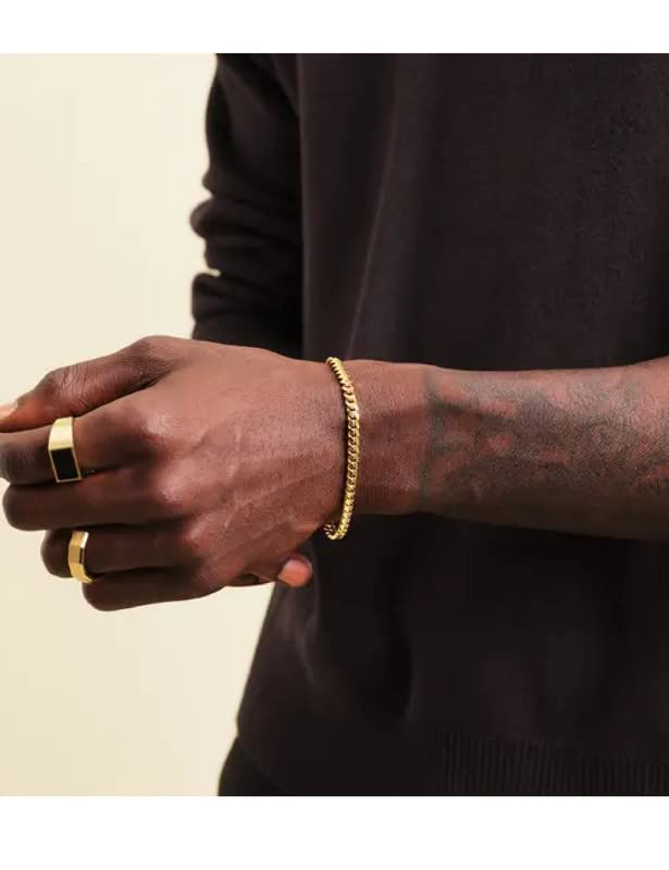 18 Karat Gold über kubanischem Armband, 5 mm, Armband, 925er Sterlingsilber, Verschluss über kubanischem Armband für Frauen und Männer, Goldarmband, 6,5–9 Zoll (7)