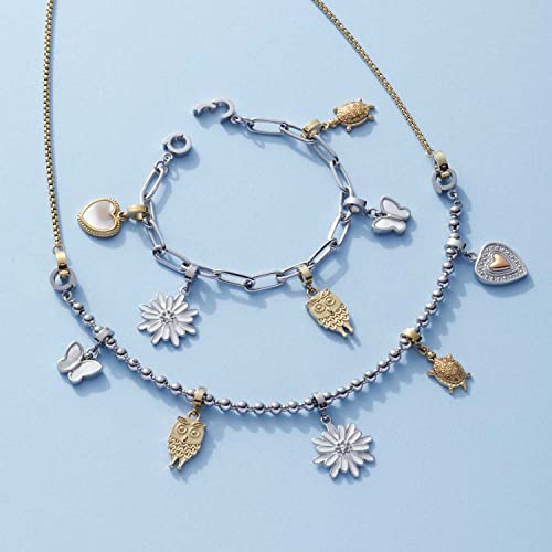 Leonardo Jewels Clip&amp;Mix Lilo Anhänger, Ketten-Anhänger aus Edelstahl, 2,5 cm, kleiner Eulen Armband-Charm, Gold, Damen Schmuck, 022886