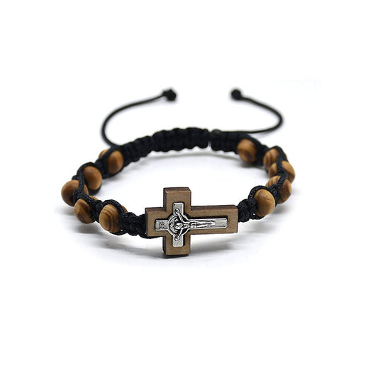 WE-HYTRE Saint Benedict Armband Hanfkiefer Holz Rosenkranz Armband mit Kreuz verstellbare Kordel Glücksbringer Knoten Gewebter Schmuck Saint Benedict Armband Silber 925 Rot Sterling Silber Gold