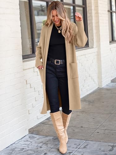 ANRABESS Damen Strickjacke Langer Pullover Übergroßer offener Strickmantel vorne 2024 Trendy Lady Herbst Coatigan Oberbekleidung 934shenxing-M Helles Kamel