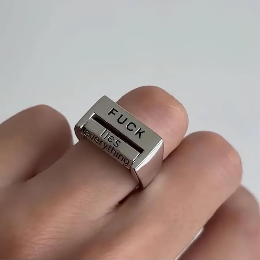 Funny Rotating 'Fuck' Ring, Adjustable Fuck Anxiety Ring, Creative Fuck Rotatable Mood Control Ring, Fuck You Me Fuck Everything Spinner Ring, Inspirational Statement Jewelry Gifts for Women Men
