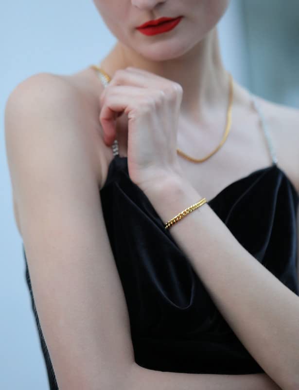 18 Karat Gold über kubanischem Armband, 5 mm, Armband, 925er Sterlingsilber, Verschluss über kubanischem Armband für Frauen und Männer, Goldarmband, 6,5–9 Zoll (7)
