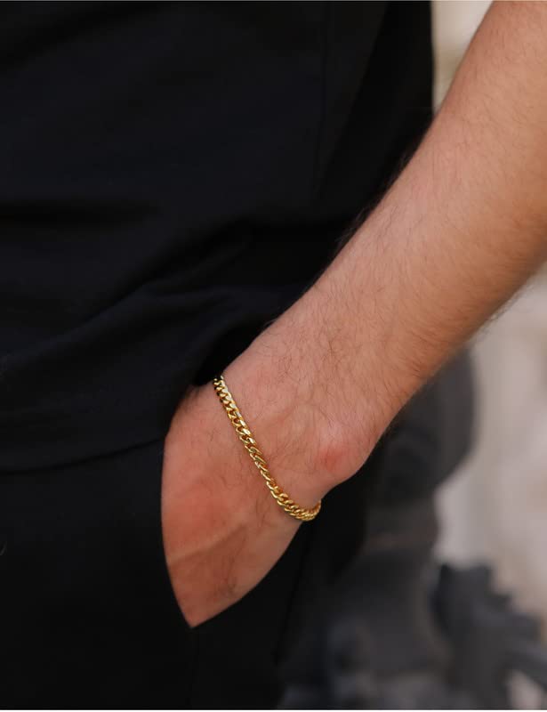 18 Karat Gold über kubanischem Armband, 5 mm, Armband, 925er Sterlingsilber, Verschluss über kubanischem Armband für Frauen und Männer, Goldarmband, 6,5–9 Zoll (7)