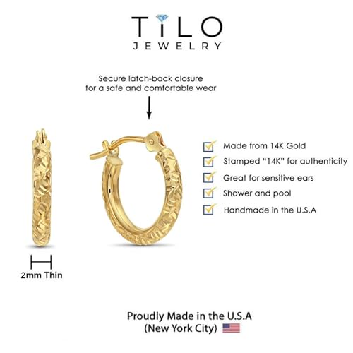 Handgravierte Creolen aus 14 Karat Gold mit Diamantschliff (Gelbgold) …