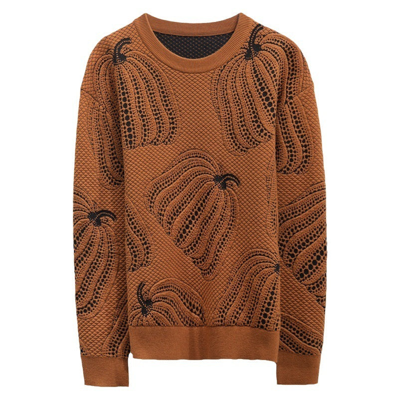 Winter New Pumpkin Jacquard Slim-Fit-Pullover mit Unterhemd