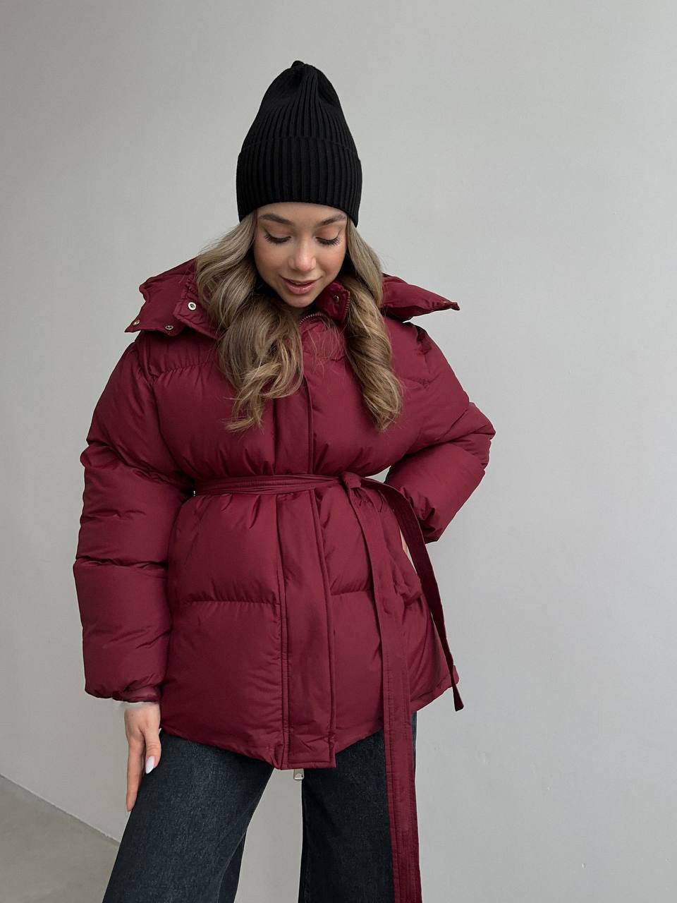 Casual Waist Tight Skinny Slimming Hooded Mid-length Bread Cotton-padded Jacket