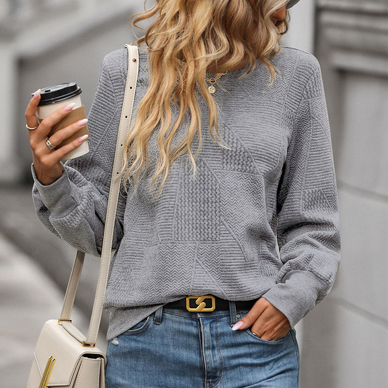 Mehrfarbiger, einfarbiger, langärmliger Pullover mit Struktur für Damen