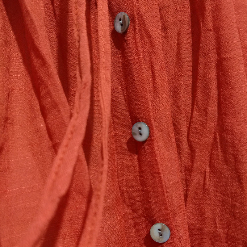 Einfarbiger Strandüberwurf, geflammter Stoff, Knopf-Taillengurt, langes Kleid, Sonnenschutzhemd