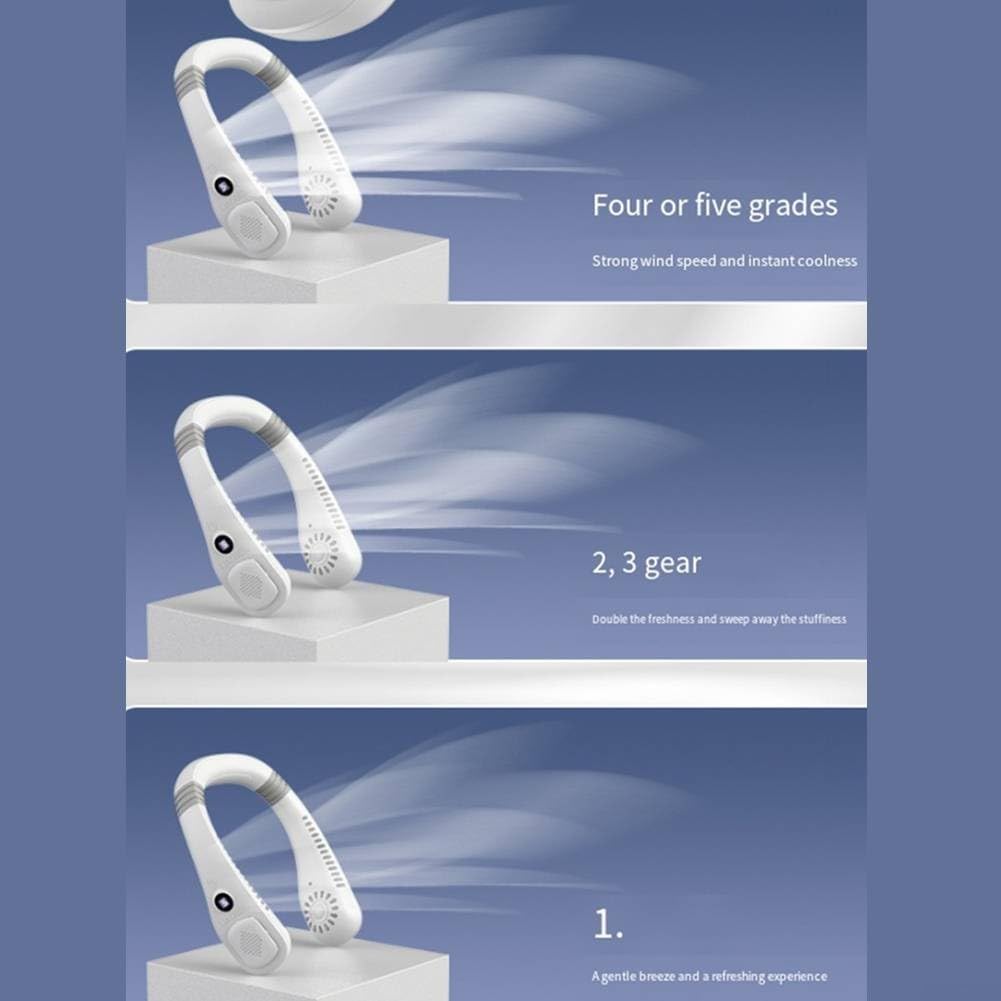Zoegneer Tragbarer Hals-Ventilator, blattlos, persönliches Kühlgerät mit Kaltkompressenplatte, 1200 mAh Akku, 5 Geschwindigkeitsstufen, Typ-C-Aufladung für Outdoor-Aktivitäten (blau)