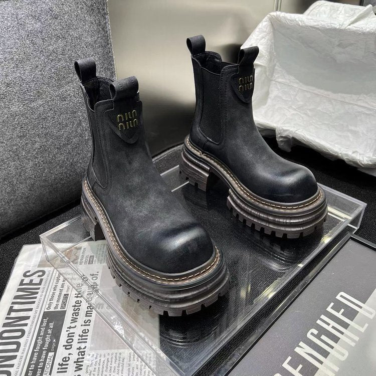 Britischer Stil Retro Chunky Heel Smoke Pipe Stiefel Damen