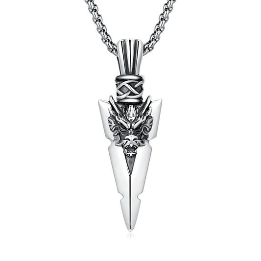 MEDWISE Drachen Halskette 925 Sterling Silber Kette Drachen Herren Pfeilspitze Kette Keltisches Anhänger Amulett Schmuck für Herren Männer Jungen Damen Geschenke 20+2'' Edelstahlkette