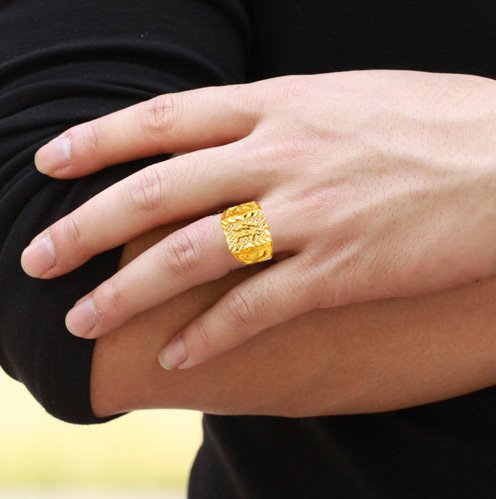 LOLIAS 4-teiliges vergoldetes Herrenring-Ehering-Set mit Kanji-Ring, Ringset für Reichtum/Glück/Reichtum, verstellbar