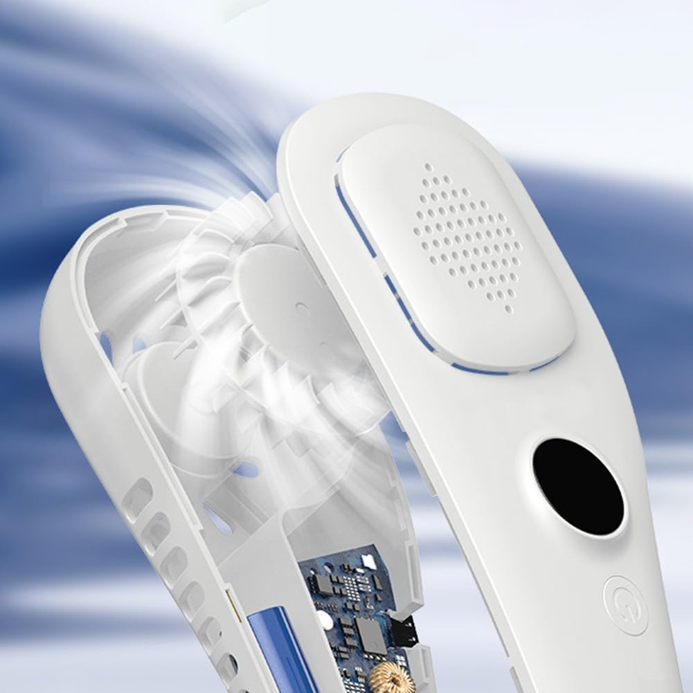 Zoegneer Tragbarer Hals-Ventilator, blattlos, persönliches Kühlgerät mit Kaltkompressenplatte, 1200 mAh Akku, 5 Geschwindigkeitsstufen, Typ-C-Aufladung für Outdoor-Aktivitäten (blau)