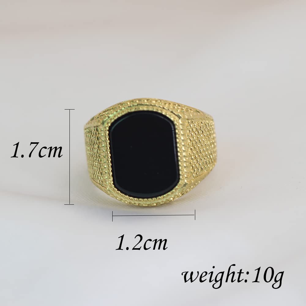 MYNENEY Retro-Vintage-Steinringe für Herren, Türkisringe, Edelstahl, Siegelring, Bikerband (Gold, 8)