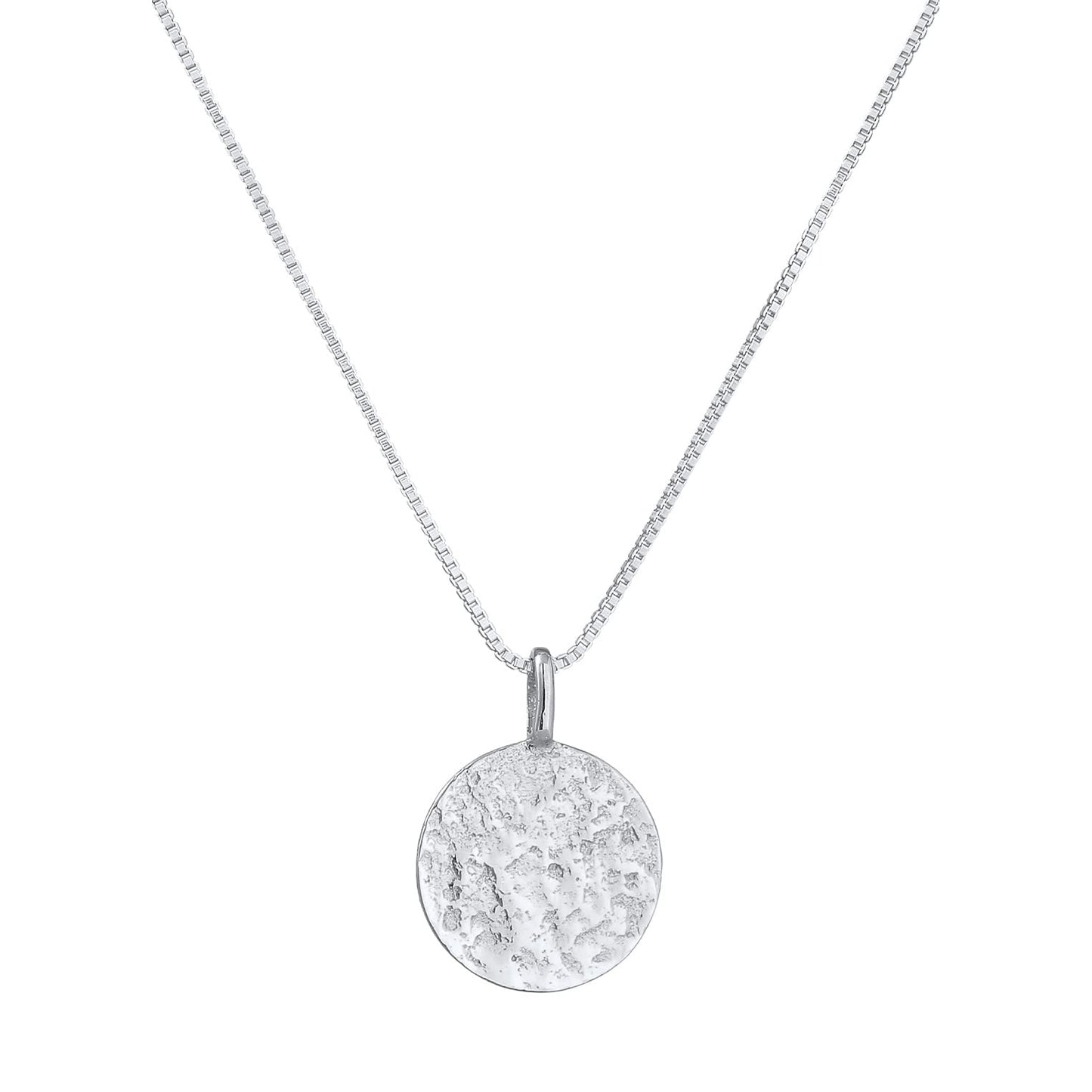 Kuzzoi Herren Silber Halskette mit Coin Anhänger Rund (15 mm), Halskette für den Mann in 925 Sterling Silber, Kette mit strukturierten Plättchen, Herrenkette mit runden Anhängern handgearbeitet