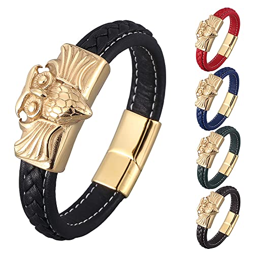 Herren-Lederarmband, Armband Männer Kette Gold Mann Armband Eule Lederarmband Herren Schmuck Romantische Geschenke für Männer