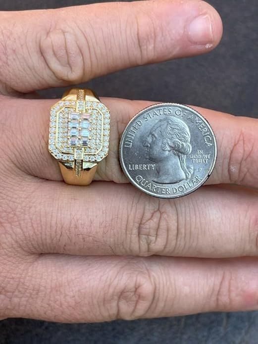 1,6 Karat Moissanitring für Herren – echter Clusterring aus 14 Karat Gold Vermeil, massives 925er Sterlingsilber – Hip-Hop-Baguette-Ring – GRA-zertifizierte VVS-D-Farbe – Pinky-Ring (7)