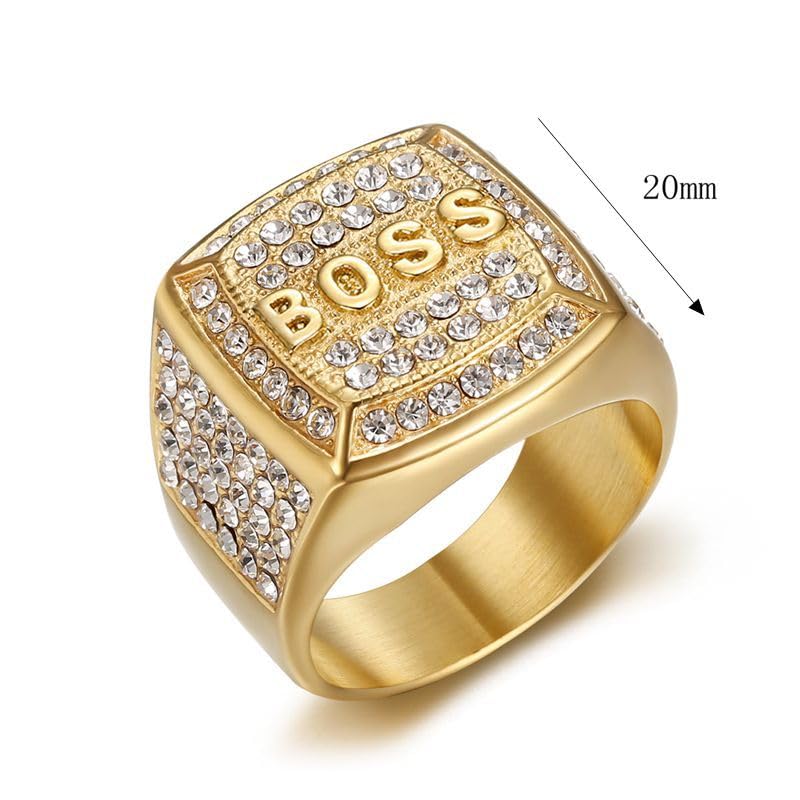 Fanshu Edelstahl Titan Luxus AAA Zirkon mit 18K vergoldet Iced Out Hip Hop Boss Ring für Männer Frauen Freund Geburtstagsparty Geschenk Modeschmuck (11)