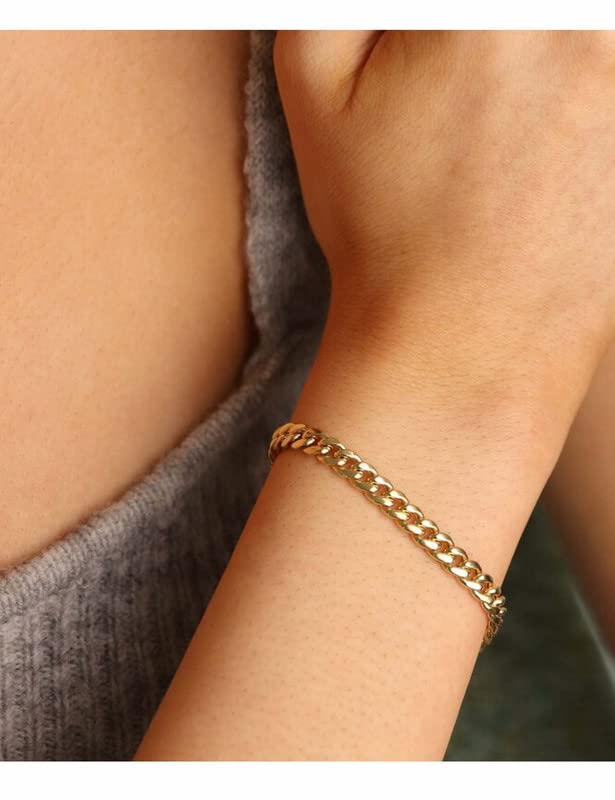 18 Karat Gold über kubanischem Armband, 5 mm, Armband, 925er Sterlingsilber, Verschluss über kubanischem Armband für Frauen und Männer, Goldarmband, 6,5–9 Zoll (7)