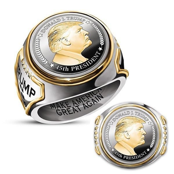 RIVYOS Personalized Trump Ring Bicolor Hip-hop Trump Jewelry for Men Electroplated Metal Sizes 6-12 (13)
