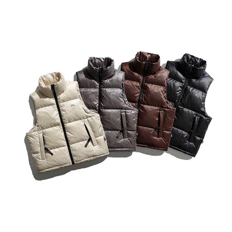 Glänzend Stehkragen Druck Daunenweste Herren Verdickt