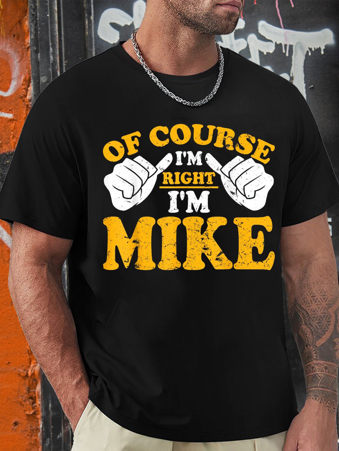 Lustiges „Mike hat Recht. Ich bin Mikes Geburtstag“-T-Shirt, lustiges gemustertes Text-T-Shirt für Herren