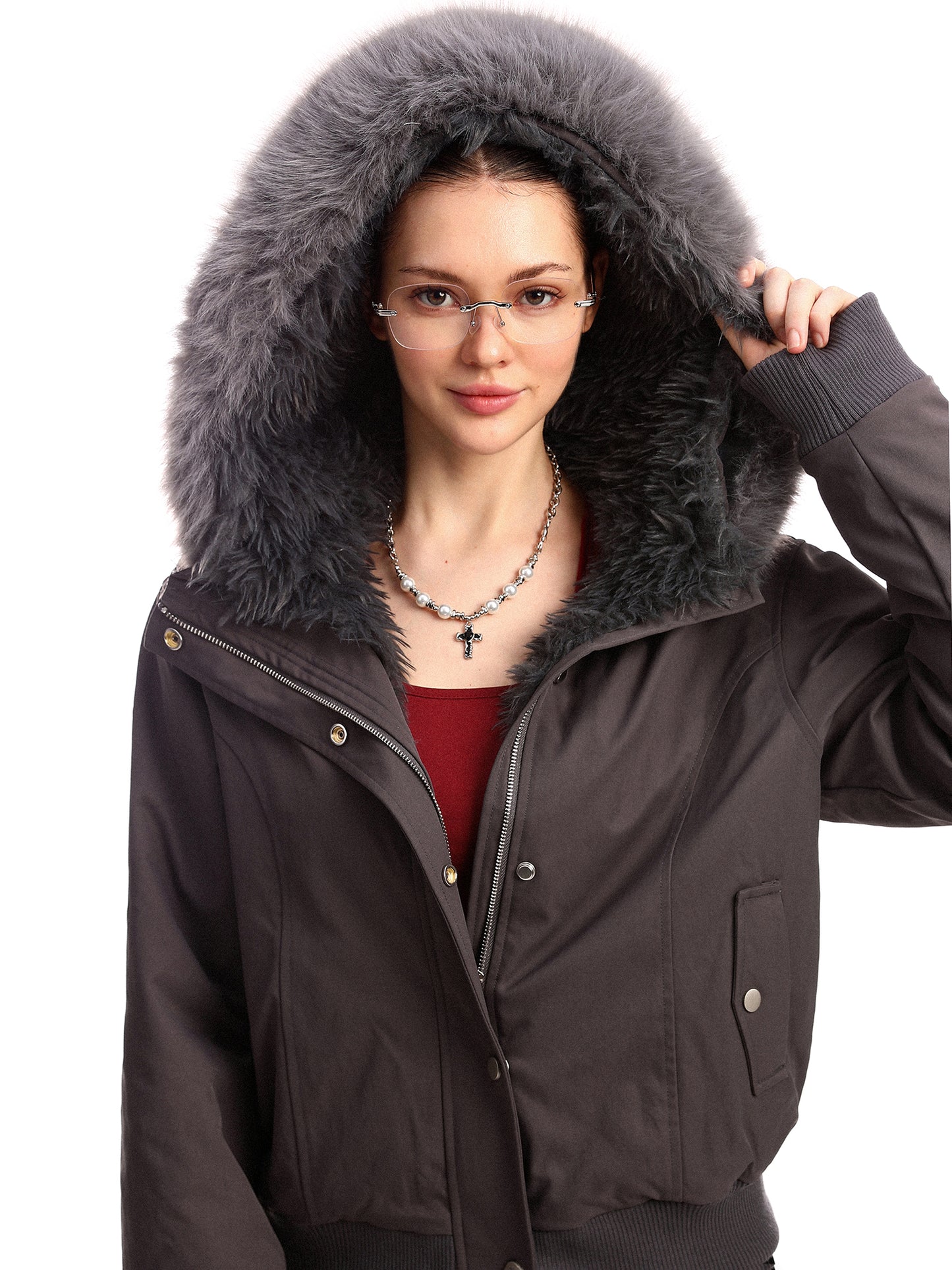 Women's Solid Color Simple Fur Collar Cotton Clothes Coat