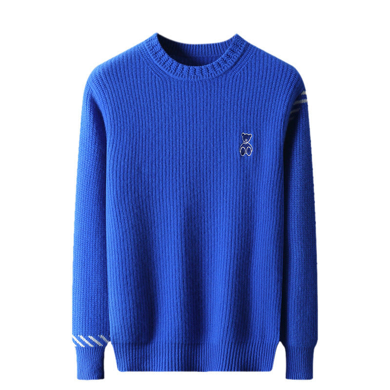 Wollpullover mit Rundhalsausschnitt und Bärenstickerei für Herren