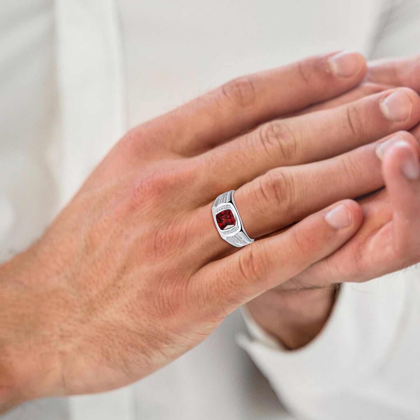 Yaresul Rubinring für Herren, Silberring für Herren, Rubinring für Herren, Ring mit rotem Stein für Männer, 925er Sterlingsilber, Herrenring mit Prinzessschliff, Ehering für Herren, Geburtssteinring für Juli, Geschenk für Papa, Größe 10