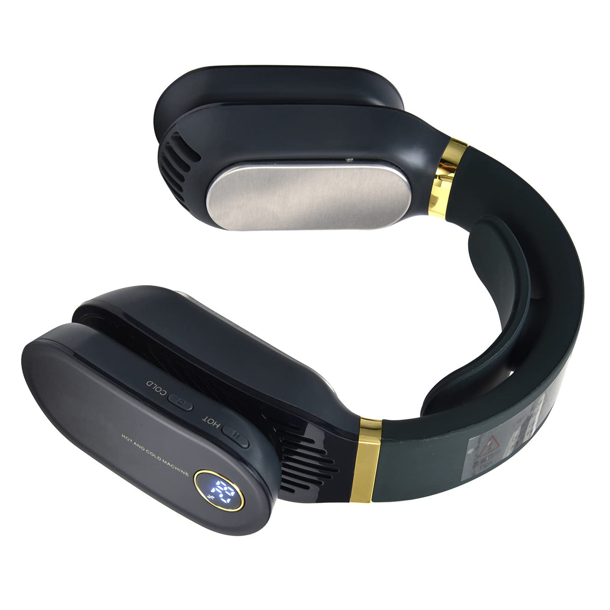 Cocoarm Nackenventilator, Tragbarer Nackenventilator mit Heiz- und Kühlfunktion, Luftfahrt-Aluminiumblech, 3 Kälte- und 3 Wärmestufen, Geräuscharmes RGB-Licht für Reisen, Wandern, Studium, Büro (BLUE)