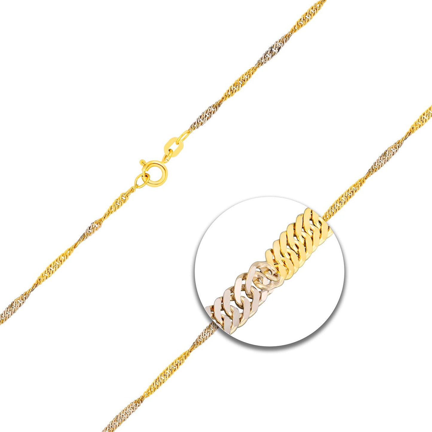 EDELIND Feines Armband Damen 8K/333 Echtgold Bicolor Gelbgold/Weißgold Bracelet Singapurkette 1.8mm Länge 19cm Goldarmband mit Schmuck Geschenk Box