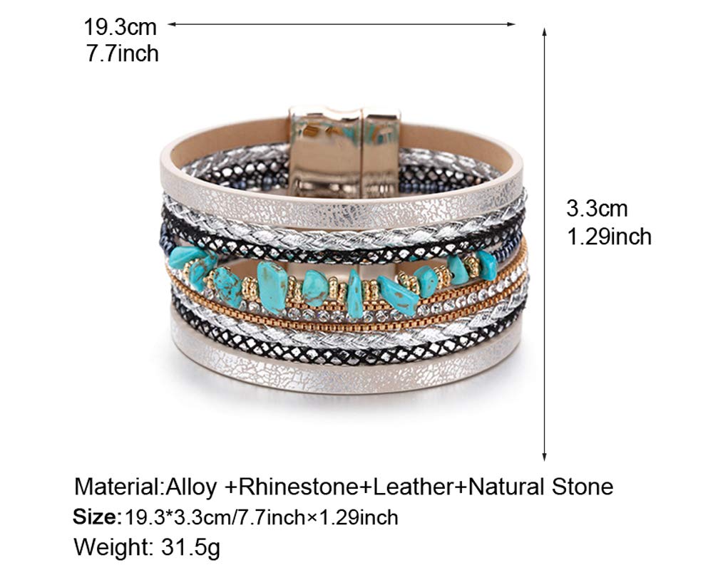 Fesciory Leder-Wickelarmbänder für Damen, Boho-Leoparden-Armband mit mehrschichtigen Kristallperlen, Manschettenarmband, Schmuck