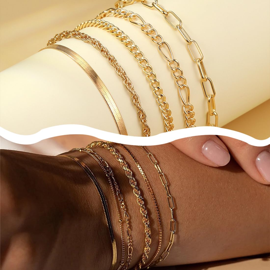 QOWUXHZ 10 Stück Armband Edelstahl Damen Armband Damen Gold Silber Verstellbare Armband Set Verstellbare 16+5 Cm Liebe Geschenk Für Frauen Mädchen