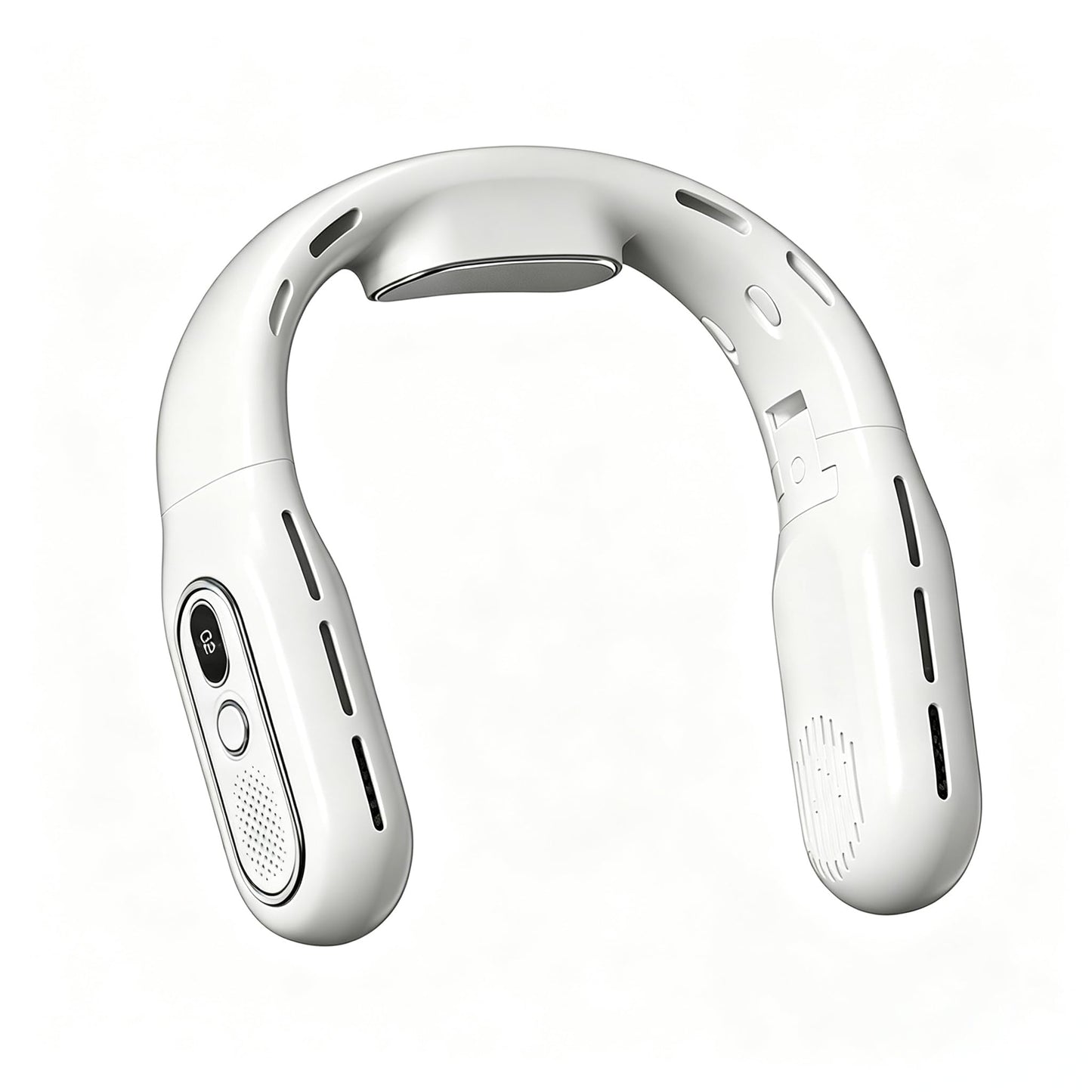 Faltbarer Halsventilator, ohne Flügel, tragbar, Luftstrom 360°, USB-Ventilator, wiederaufladbar, 3000 mAh, 3 Geschwindigkeitsstufen, USB-Halsventilator mit LED-Anzeige, für Sport und Reise (weiß)