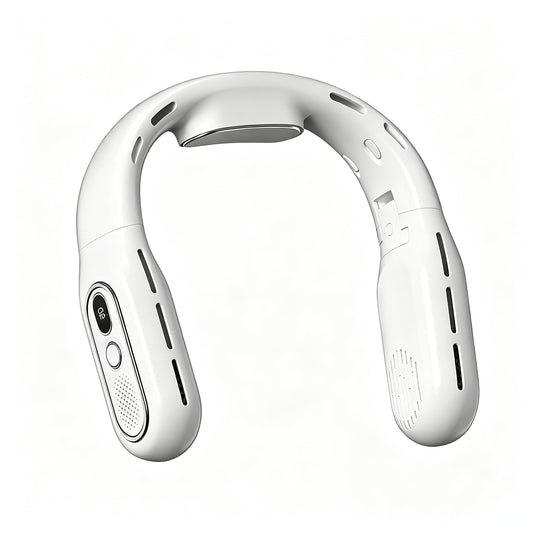 Faltbarer Halsventilator, ohne Flügel, tragbar, Luftstrom 360°, USB-Ventilator, wiederaufladbar, 3000 mAh, 3 Geschwindigkeitsstufen, USB-Halsventilator mit LED-Anzeige, für Sport und Reise (weiß)